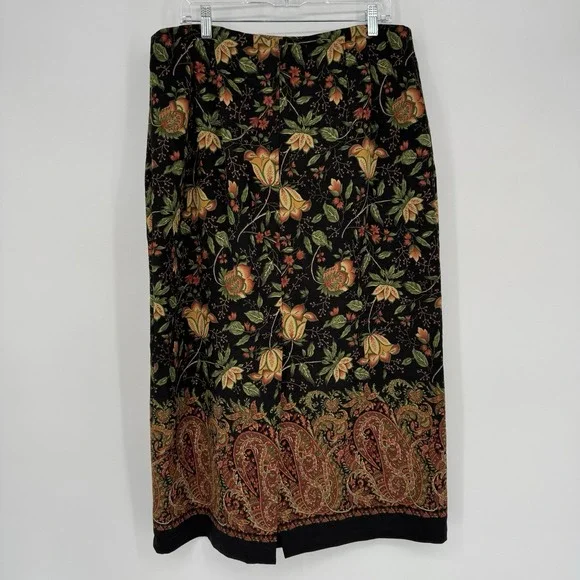 VTG Briggs New York Skirt Black Floral Paisley Midi Slit Boho Fairy Grunge 18 - Picture 6 of 7
